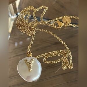 JK NY Simulated Pearl Initial Necklace Y